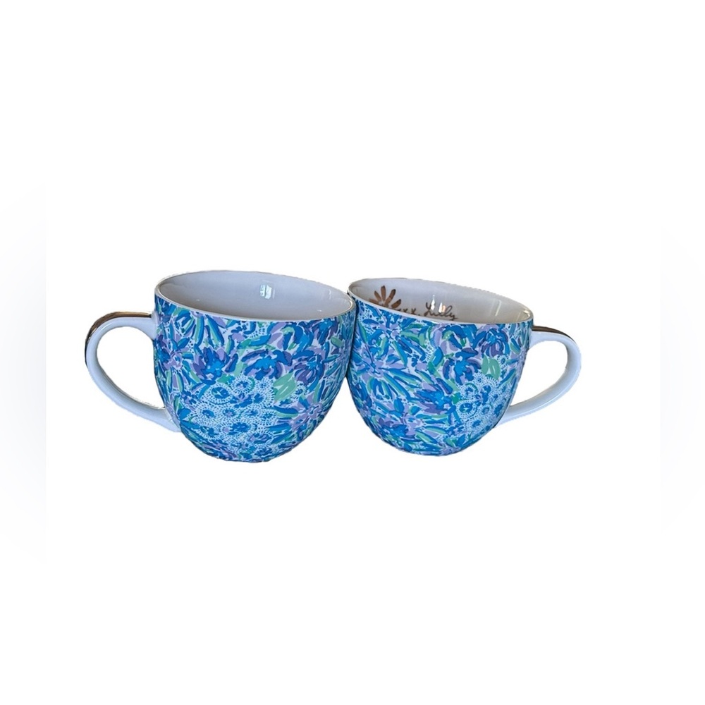 Lilly Pulitzer Floral, Lion Around Ceramic Mugs White w/ Blue, Green, & Purple